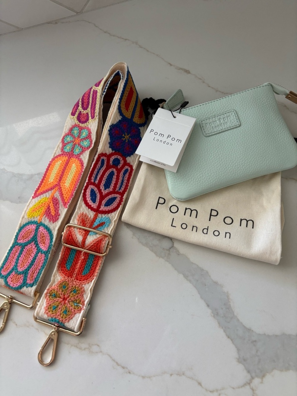 Pom Pom pompom London Ginger diamond strap + tan coin purse bundle NWT